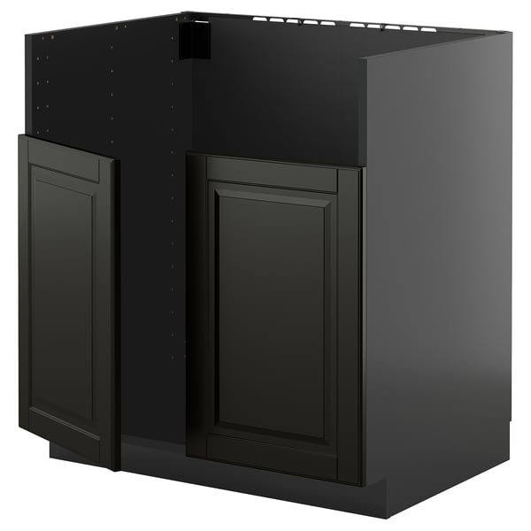 METOD black kitchen cabinet, rectangular with beveled edges, modern design.
