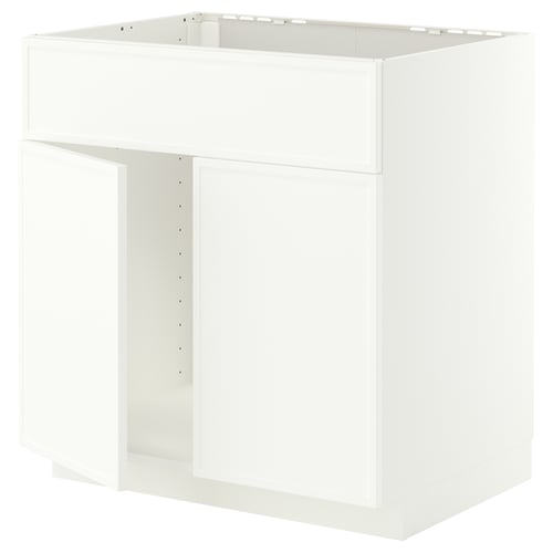 METOD Base cabinet f sink w 2 doors/front, white/Aspudden matt white, 80x60 cm
