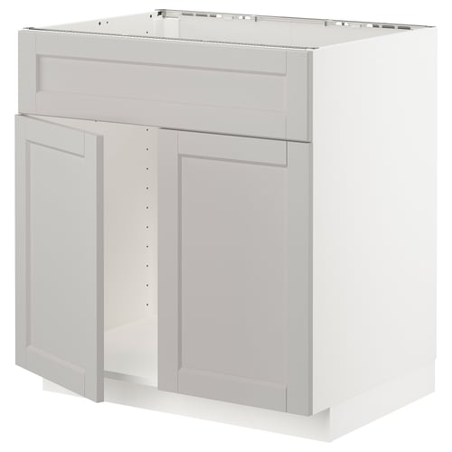 A white METOD kitchen cabinet with a traditional design, featuring bevelled edges and a sturdy frame.