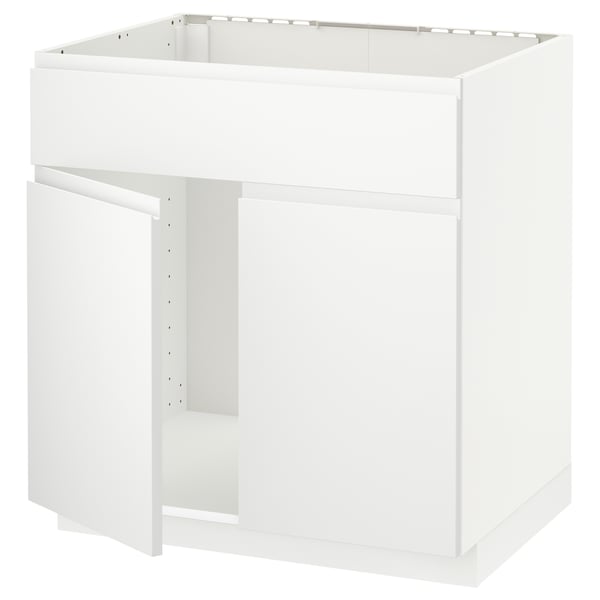 White METOD kitchen cabinet, modern minimalist design, rectangular shape, with integrated handles.