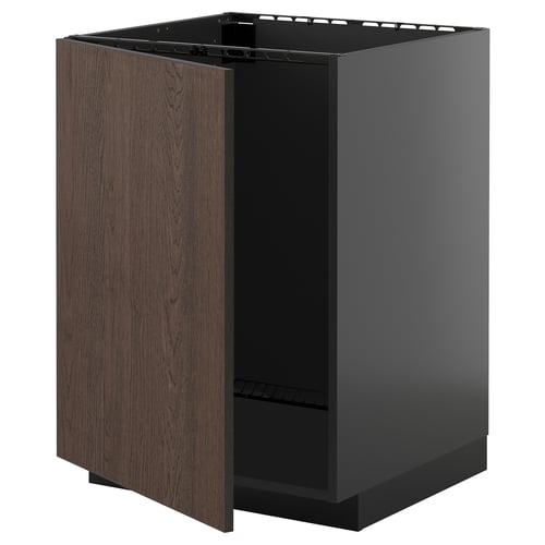 METOD kitchen unit: dark brown wood, grey, rectangular, hinged door.