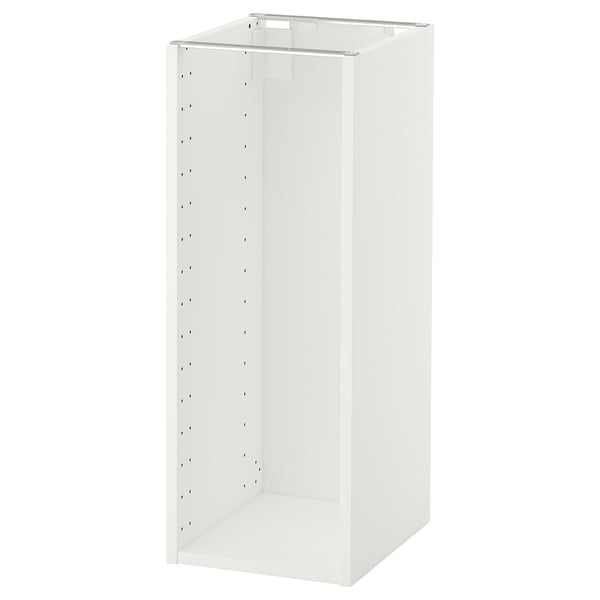 METOD white kitchen cabinet. Square, flat-pack design, pre-drilled holes, melamine frame.