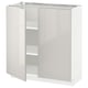 A white METOD cabinet with high gloss finish, featuring two open doors revealing adjustable shelves inside.