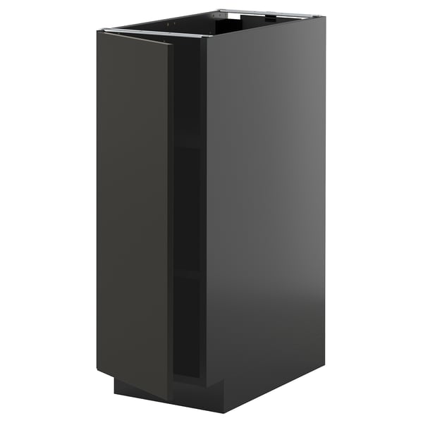 High gloss black kitchen cabinet, tall, rectangular, modern design, no handles, one door.