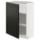 METOD kitchen cabinet with black bodbyn door and white frame, three shelves, modern design.