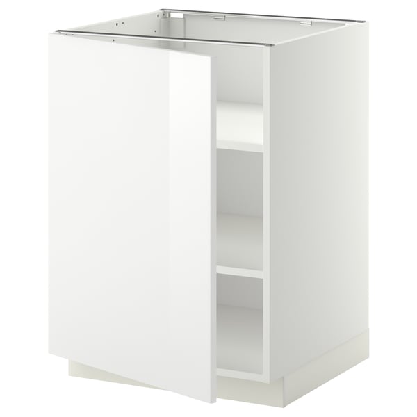 A METOD kitchen cabinet in high gloss white with a modern design and adjustable shelves.