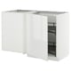 White, modern, u-shaped kitchen cabinet with pull-out shelves.