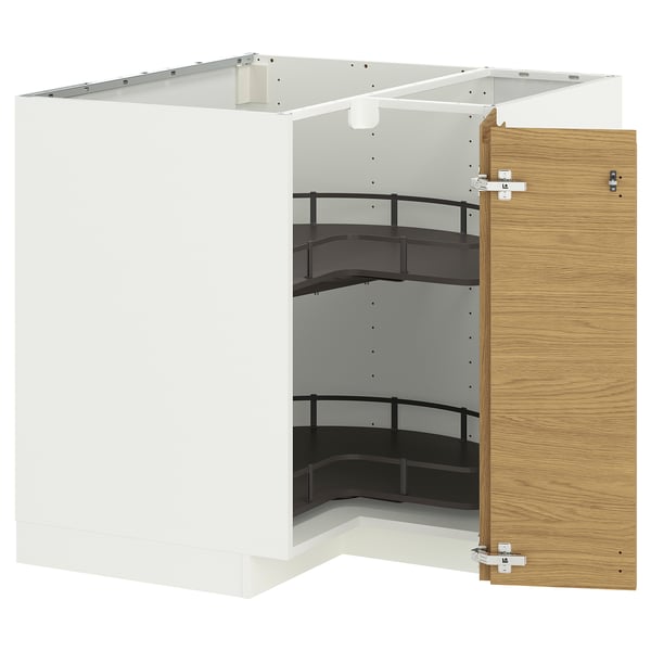 METOD Corner base cabinet with carousel, white/Voxtorp oak effect, 88x88 cm