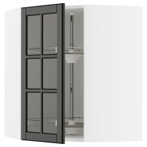 Modern black glass cabinet doors, sleek, rectangular with bevelled edges, for stylish kitchen storage.