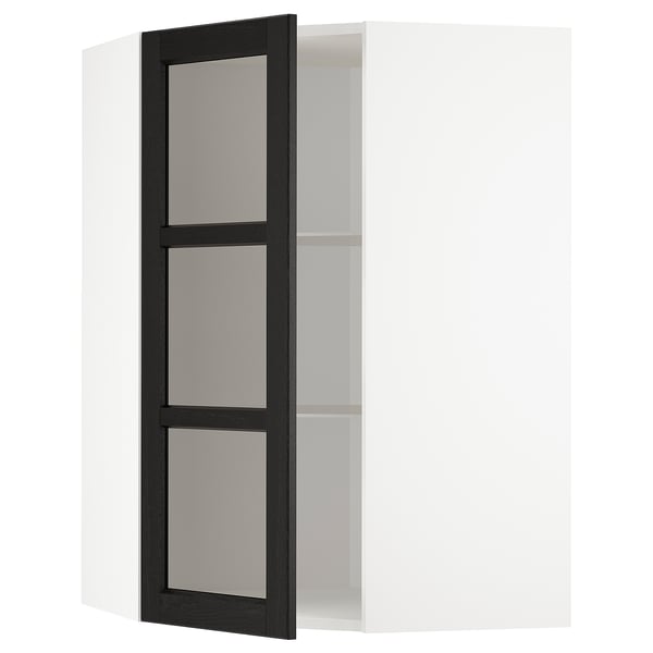 METOD kitchen cabinet with black glass doors & beveled edges