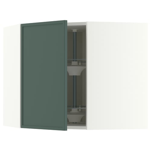 METOD Corner wall cabinet with carousel, white/Aspudden dark grey-green, 68x60 cm