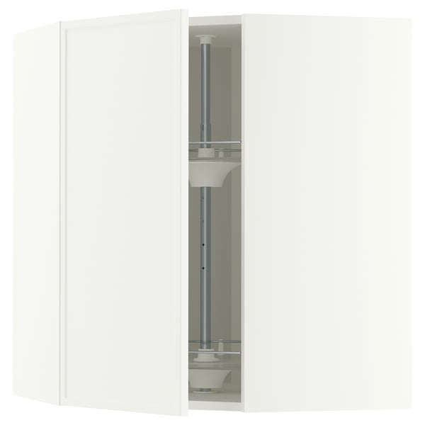 METOD Corner wall cabinet with carousel, white/Aspudden matt white, 68x80 cm