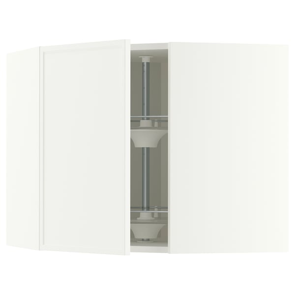 METOD Corner wall cabinet with carousel, white/Aspudden matt white, 68x60 cm