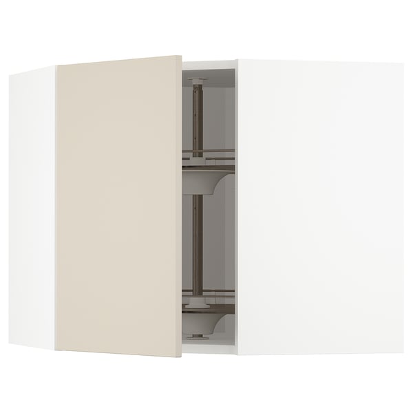 METOD kitchen unit in beige with adjustable shelves and carousel inside, featuring clean, smooth design.