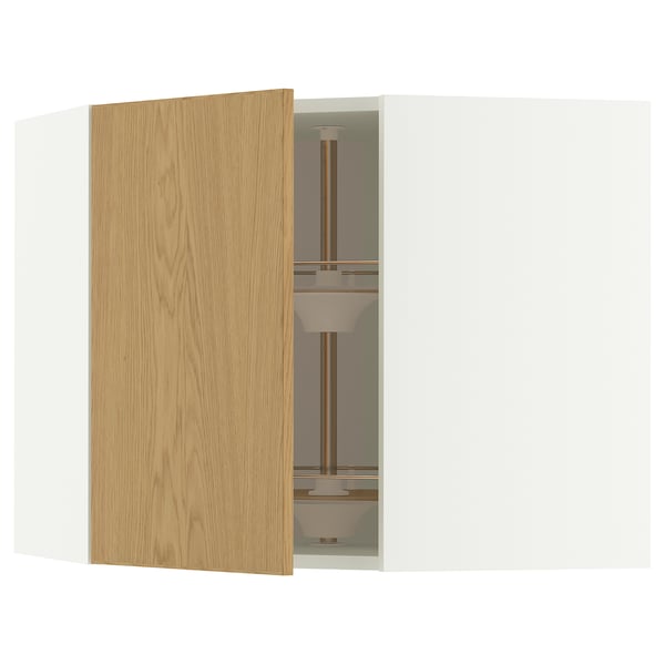 Auspen: METOD wall cabinet, light wood, white interior, glass shelf, adjustable.