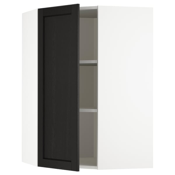 METOD kitchen unit with dark brown door and shelves.