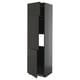 Black glossy METOD tall kitchen cabinet with open doors.