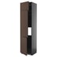Modern dark brown kitchen cabinet, tall, sleek, 2 doors, adjustable shelves.