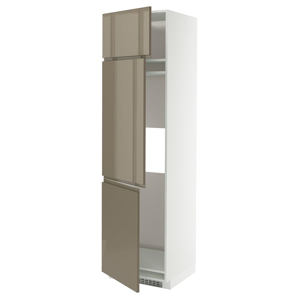 White METOD cabinet, high gloss brown doors, sleek design.