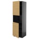 Modern tall cabinet, METOD series, black with oak doors, minimalist design.