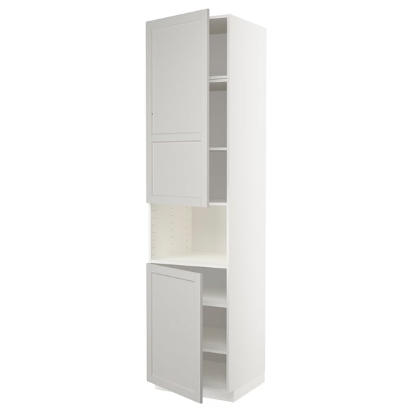 METOD white cabinet, classic design, light grey doors, adjustable shelves.