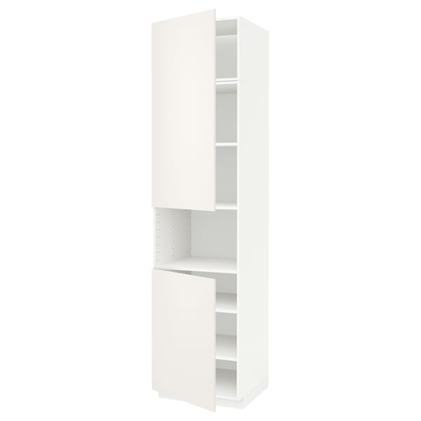 White METOD kitchen cabinet, three sections, two doors, adjustable shelves.