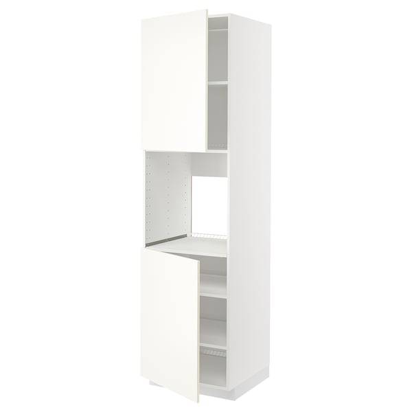 A white METOD kitchen cabinet with adjustable shelves, left hinge doors, and a ventilated shelf.