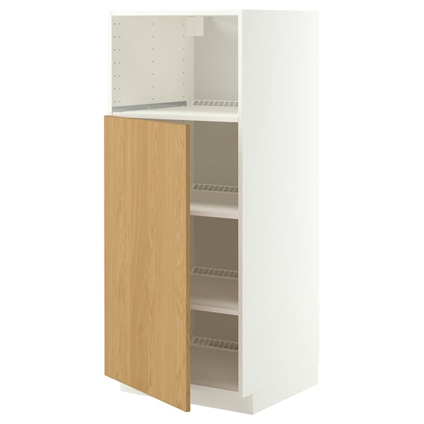 METOD High cabinet f built-in appliances, white/Sinarp oak veneer, 60x60x140 cm