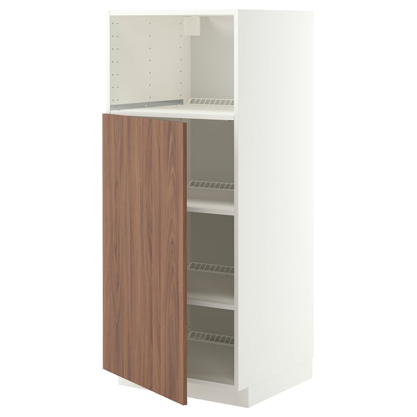 METOD High cabinet f built-in appliances, white/Tistorp brown walnut effect, 60x60x140 cm