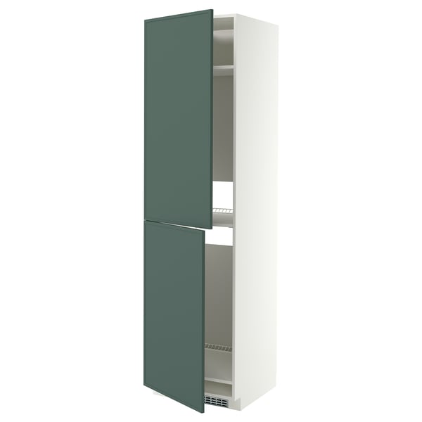METOD High cabinet for fridge/freezer, white/Aspudden dark grey-green, 60x60x220 cm