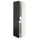METOD tall white cabinet, black doors, bevelled edges, three shelves.