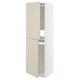 Beige high cabinet in ikea METOD system, featuring smooth, modern design with two doors, one adjustable shelf, and sleek handles.