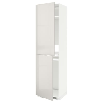 White METOD cabinet, glossy finish, tall and narrow, two doors, adjustable shelves.