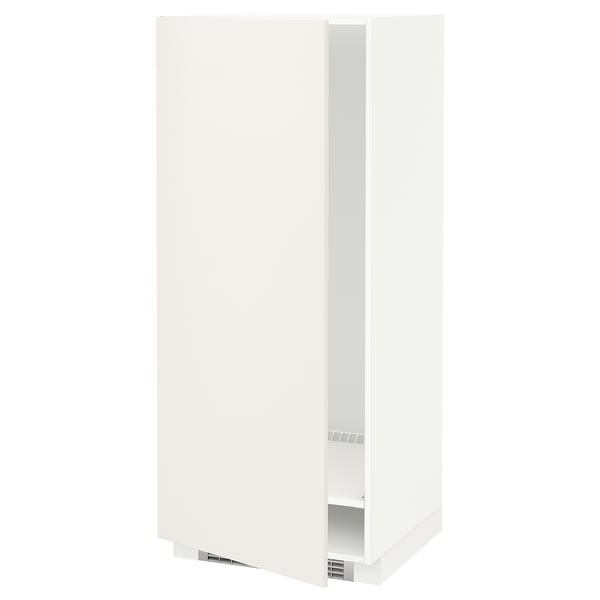 Modern white cabinet with single door and adjustable shelf.