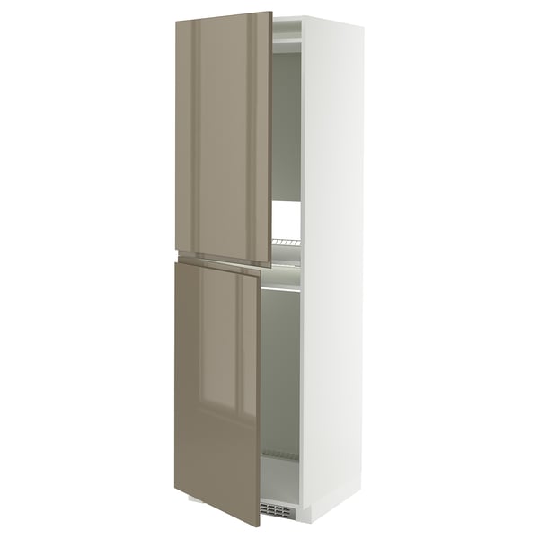 METOD tall unit fridge in glossy dark grey-brown by IKEA.