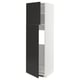 Modern tall storage cabinet in white with black doors, sleek design.