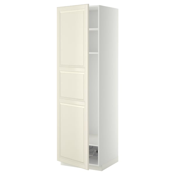 METOD off-white cabinet; white & cream; tall, rectangular; two doors, adjustable shelf.