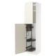 METOD off-white kitchen cabinet with pull-out organizers and beveled edges.