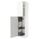 White METOD cabinet, modern design, storage shelves inside, metal organisers, tall and thin.