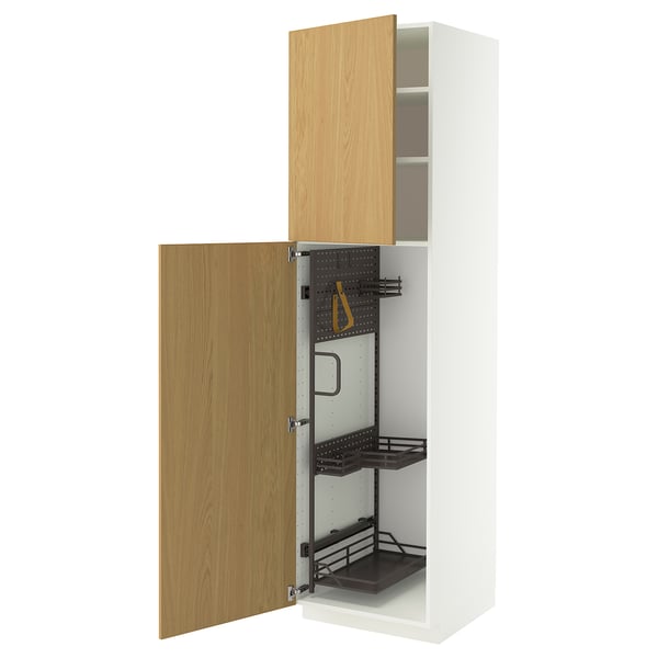 METOD High cabinet with cleaning interior, white/Sinarp oak veneer, 60x60x220 cm