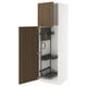 Walnut-colored METOD kitchen cabinet, wooden door, white interior, pull-out organisers.