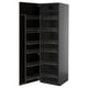 Black kitchen cabinet with multiple shelves and pull-out storage in a modern design.
