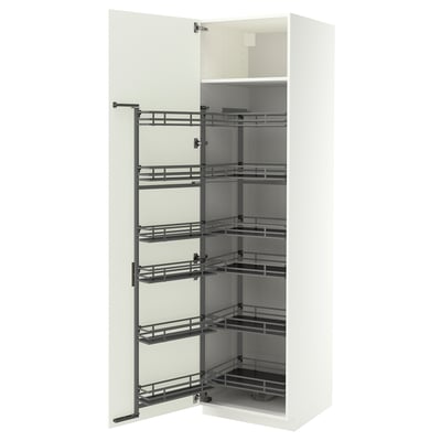 METOD High cabinet with pull-out larder, white/Aspudden matt white, 60x60x220 cm