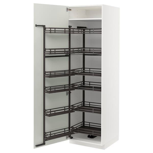 A white METOD kitchen cabinet with pull-out storage shelves.