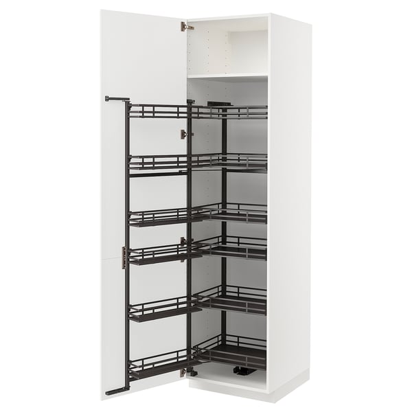 White METOD kitchen cabinet with 5 black pull-out shelves.