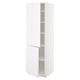 White METOD tall kitchen cabinet with double doors and adjustable shelves. Minimalist design with integrated handles.