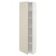 METOD white cabinet with beige door; tall, rectangular, adjustable shelves.