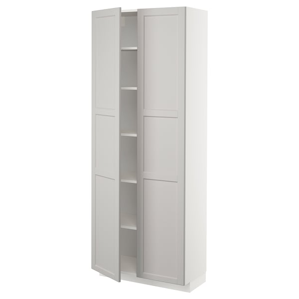 METOD kitchen cabinet, light grey, wooden, tall, rectangular, with adjustable shelves, reversible door.