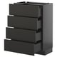 Black METOD drawer unit with four smooth, self-closing drawers.