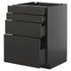 Black METOD kitchen unit with four drawers, sleek and modern design.